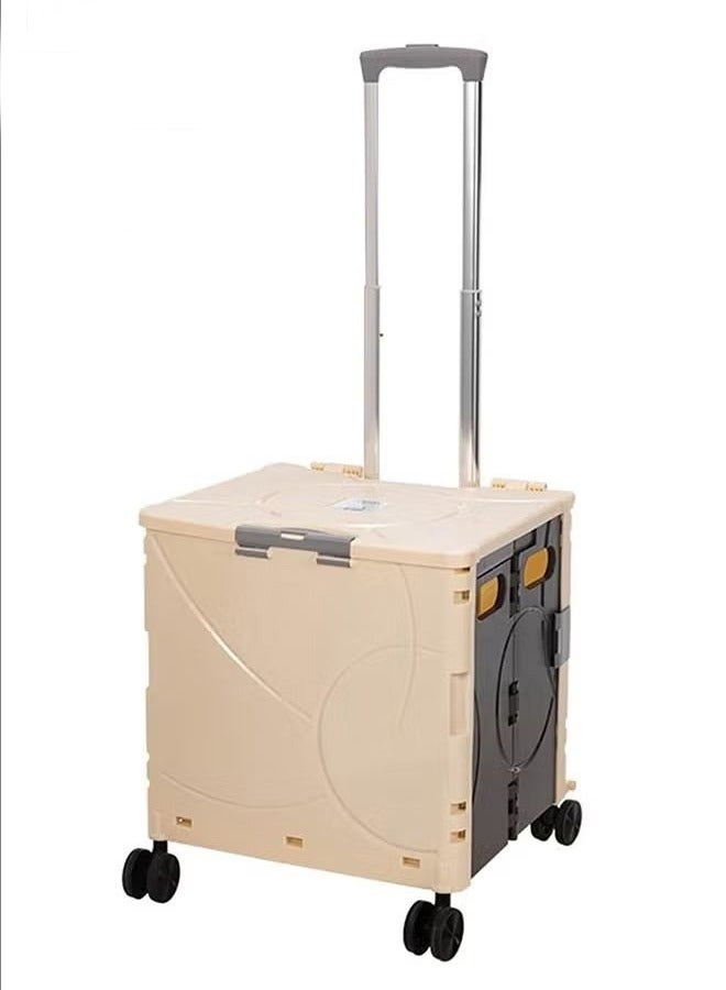Multifunctional Storage Trolley with Wheels, Foldable Portable Trolley, Beige。 - Image 1