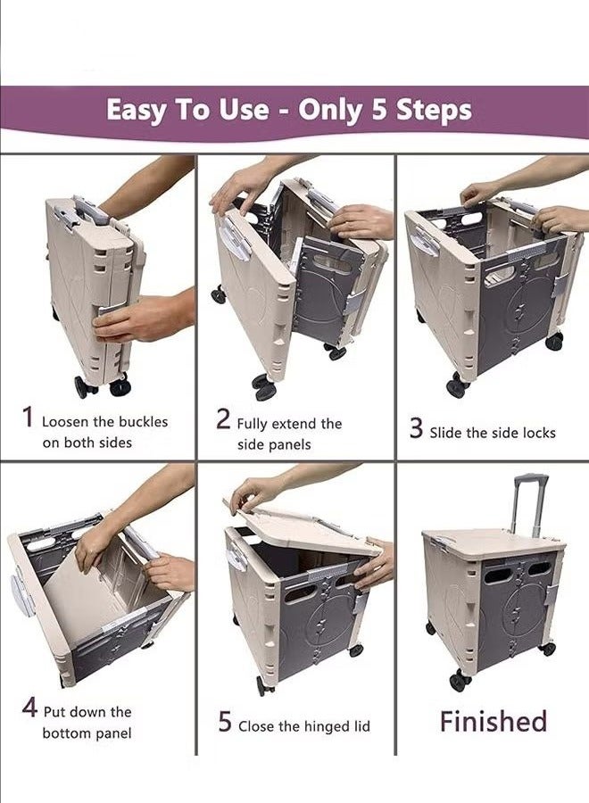 Multifunctional Storage Trolley with Wheels, Foldable Portable Trolley, Beige。 - Image 3