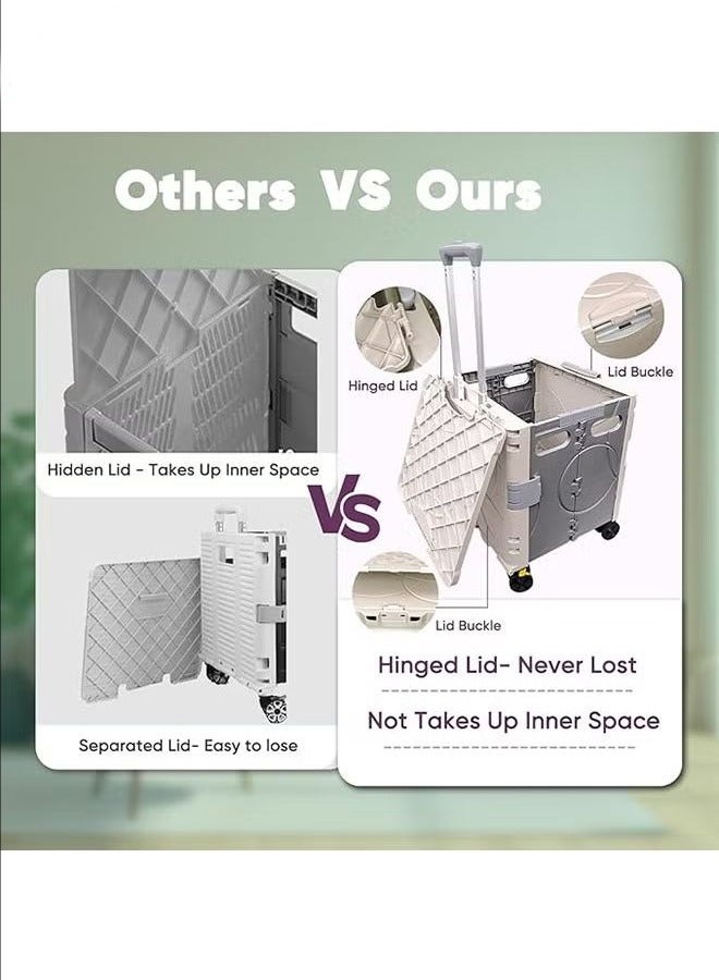 Multifunctional Storage Trolley with Wheels, Foldable Portable Trolley, Beige。 - Image 4