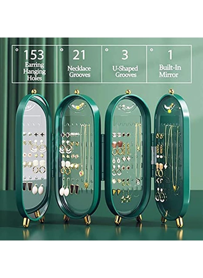 Generic BXWQPP Jewelry Storage Box, 4-Layer Folding Screen Storage Box, Earring Holder, Equipped with High-Definition Mirror Storage Box, Storage Rack, Suitable for Earrings, Necklaces, Bracelets  - Image 3