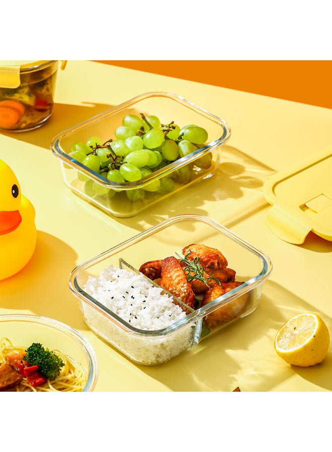 Cilock Yellow Duck Heat-resistant Glass Food Container Lunch Box For Office Workers With Sealed Bento Box Length 1100ml + Round 450ml + Bag - Image 2