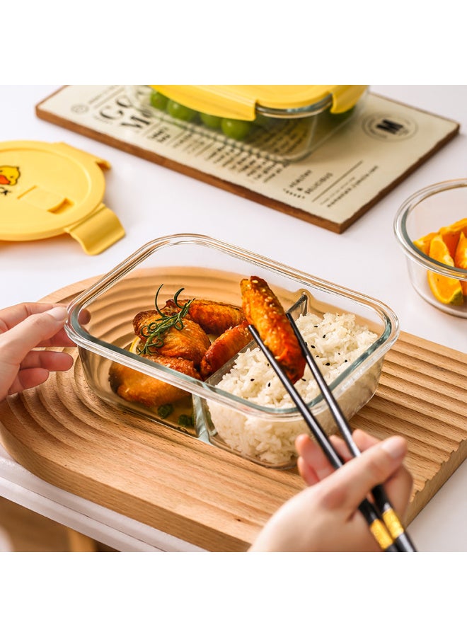Cilock Yellow Duck Heat-resistant Glass Food Container Lunch Box For Office Workers With Sealed Bento Box Length 1100ml + Round 450ml + Bag - Image 5