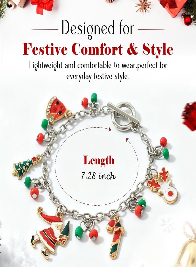 Merdia 7.28" Christmas Bracelets for Women | Vintage Design Jingle Bells Charm , Santa Claus & Xmas Tree Elements for Party Outfit | Charming Thanksgiving Accessories & Early Christmas Gift Ideas for Women - Image 4