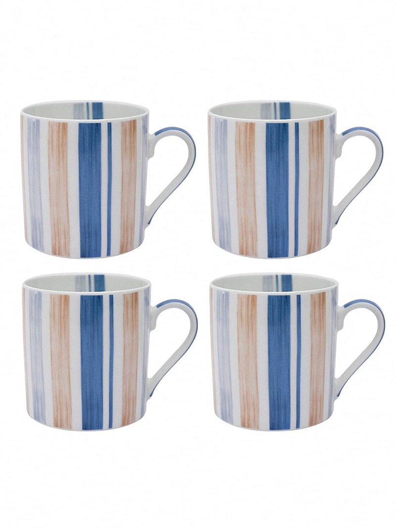 Goodhomes Fine Bone China Tea CupsCoffee Mugs with Stripes Print Set of 4 Cups Made in India - Image 2