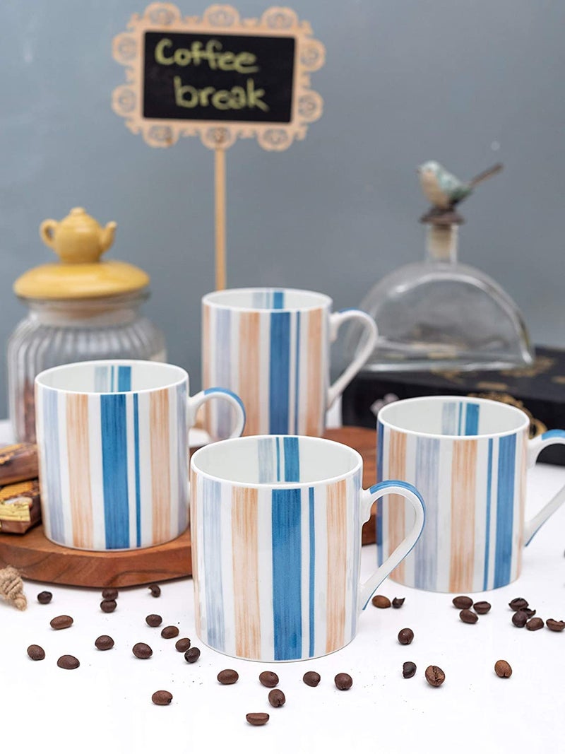 Goodhomes Fine Bone China Tea CupsCoffee Mugs with Stripes Print Set of 4 Cups Made in India - Image 1