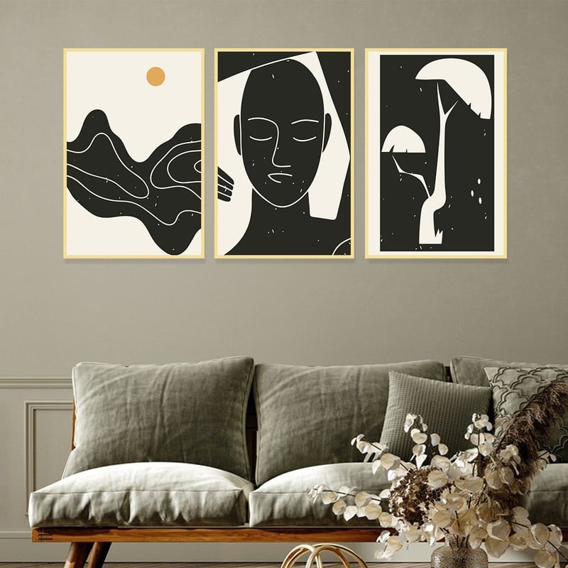 Marktna Three canvas prints in a bohemian art style with a hollow frame, measuring (120×60), three pieces - Image 1
