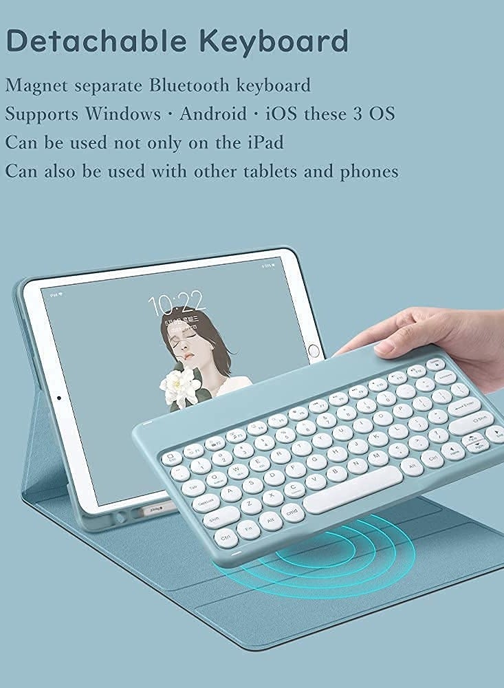 Aookay Arabic and English Keyboard Case for 10.2 inch iPad 2021 9th, 8th, 7th Gen, Air 3, Pro 10.5 Lightweight Smart Cover with Detachable Keyboard And Pencil Holder  - Image 3