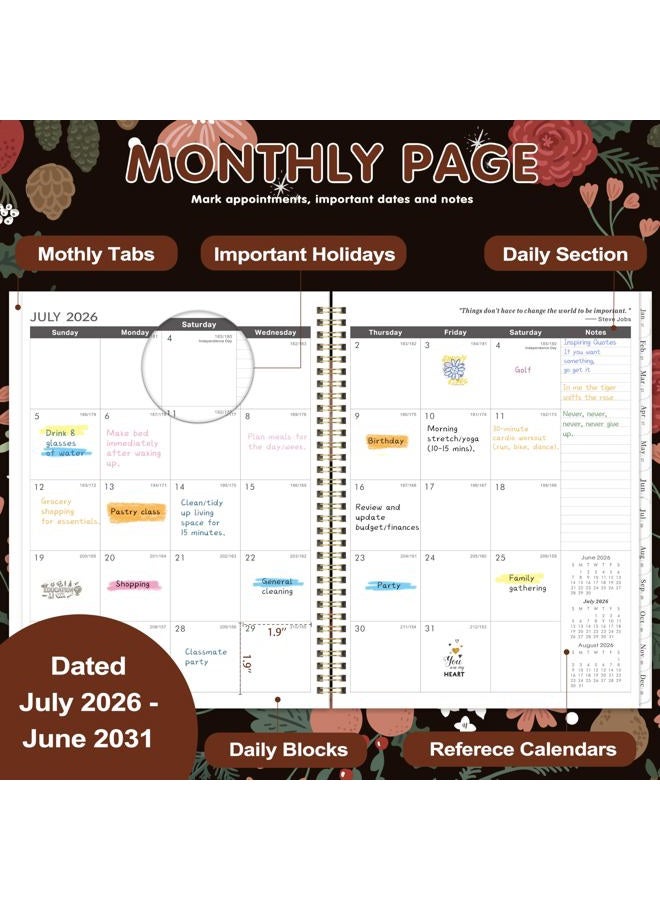 Artfan 2026-2031 Monthly Planner - 5 Year Planner/Calendar, 5 Year Calendar 2026-2031 Monthly Planners with Tabs, Jul. 2026 - Jun. 2031, 9" x 11", Twin-Wire Binding, Double-Side Pocket - Pinecone - Image 3