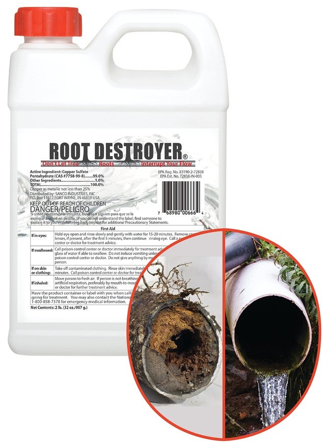سانكو إنداستريز مدمر الجذور - 2 رطل - قاتل الجذور لخطوط الصرف الصحي والأنابيب - يوقف النمو الجديد - آمن لجميع أعمال السباكة - Image 1