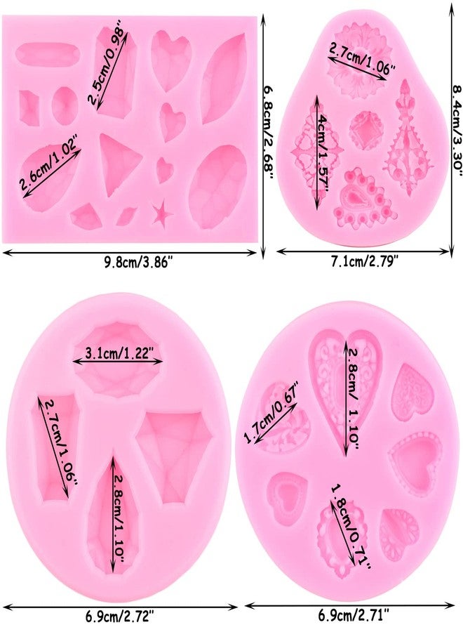 Mujiang Gem Diamond Silicone Molds Jewelry Brooch Fondant Mold For Cake Decoration Cupcake Topper Candy Chocolate Polymer Clay Gum Paste Set Of 4 - Image 4