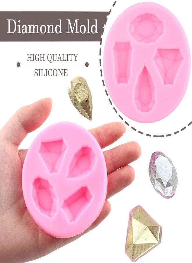 Mujiang Gem Diamond Silicone Molds Jewelry Brooch Fondant Mold For Cake Decoration Cupcake Topper Candy Chocolate Polymer Clay Gum Paste Set Of 4 - Image 2