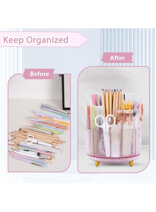Skydue Rotating Pencil Pen Holder, Pen Organizer with 5 Slots - Aesthetic Desk Organizer and Accessories for School, Home, Office Supplies - Image 4