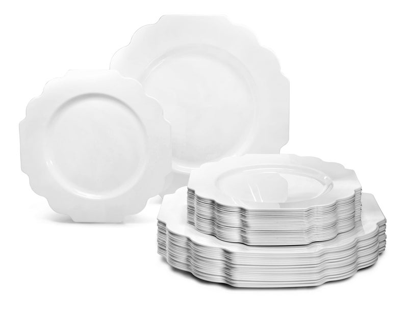 OCCASIONS FINEST PLA "" OCCASIONS "" 80 Plates Pack (40 Guests) Heavyweight Wedding Party Disposable Plastic Plates Set -40 x 10.5'' Dinner + 40 x 8'' Salad/Dessert Plate (Imperial White) - Image 1
