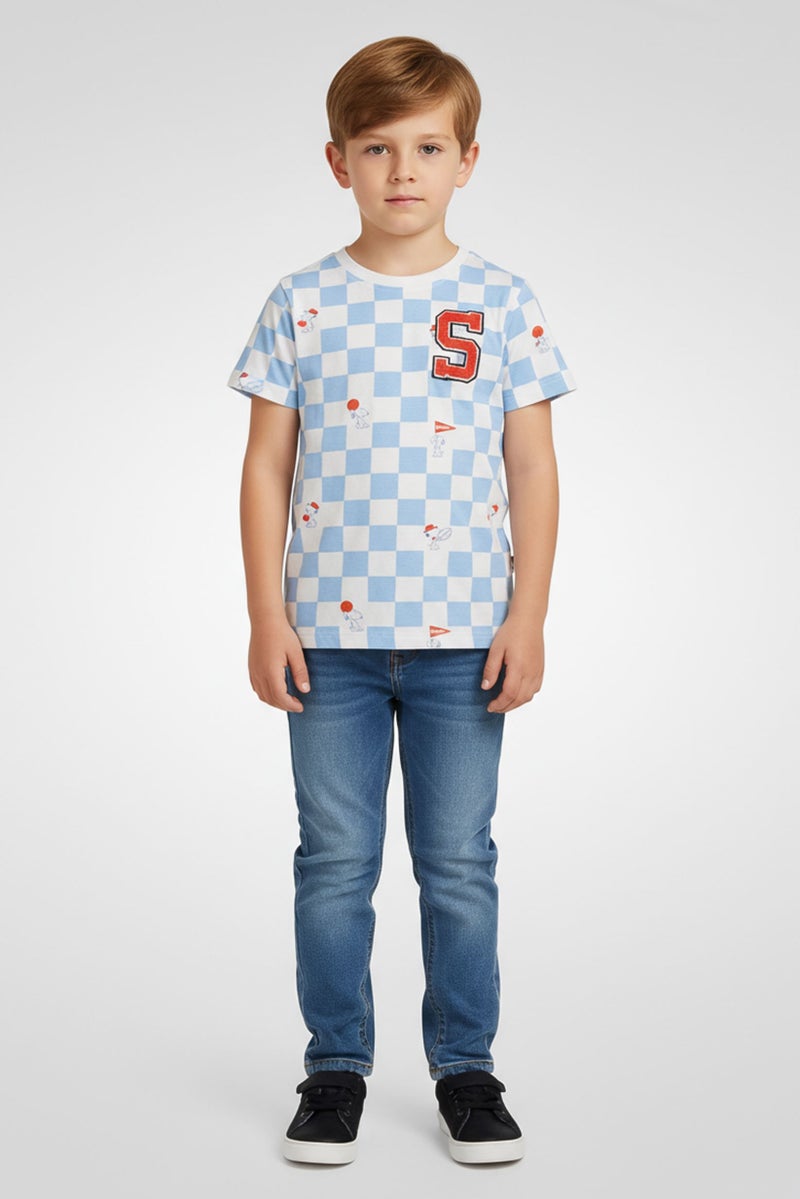 Hamleys x Peanuts Toddlers Boy Short Sleeve Checkered T-Shirt, Multicolor - Image 1