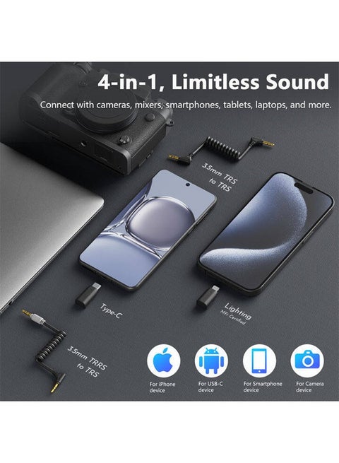 Saramonic BLINK500B2+ Wireless Lavalier Microphone For IPhone Android Type-C Smartphone Camera, 492ft Range, 20h Battery Life, Clip On Wireless Lapel