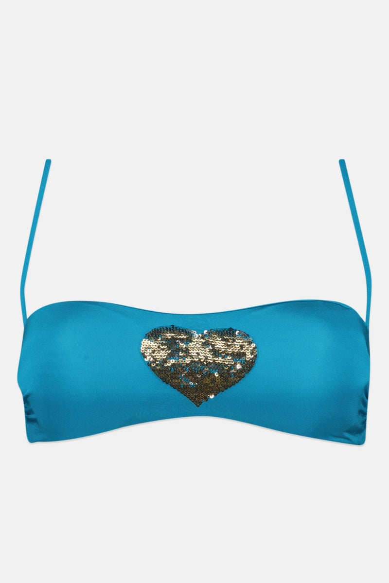 TWINSET Women Embellished Padded Bikini Top, Aquamarine - Image 1