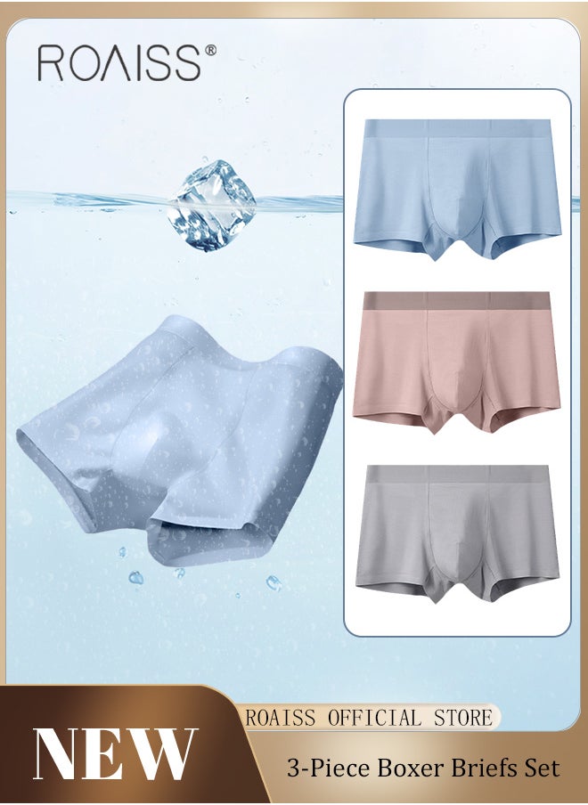 roaiss - Men Boxers 3 Pack Set Trend Men Teenage Boys Underwear Short Briefs High Elastic Classic Underwear - Image 1