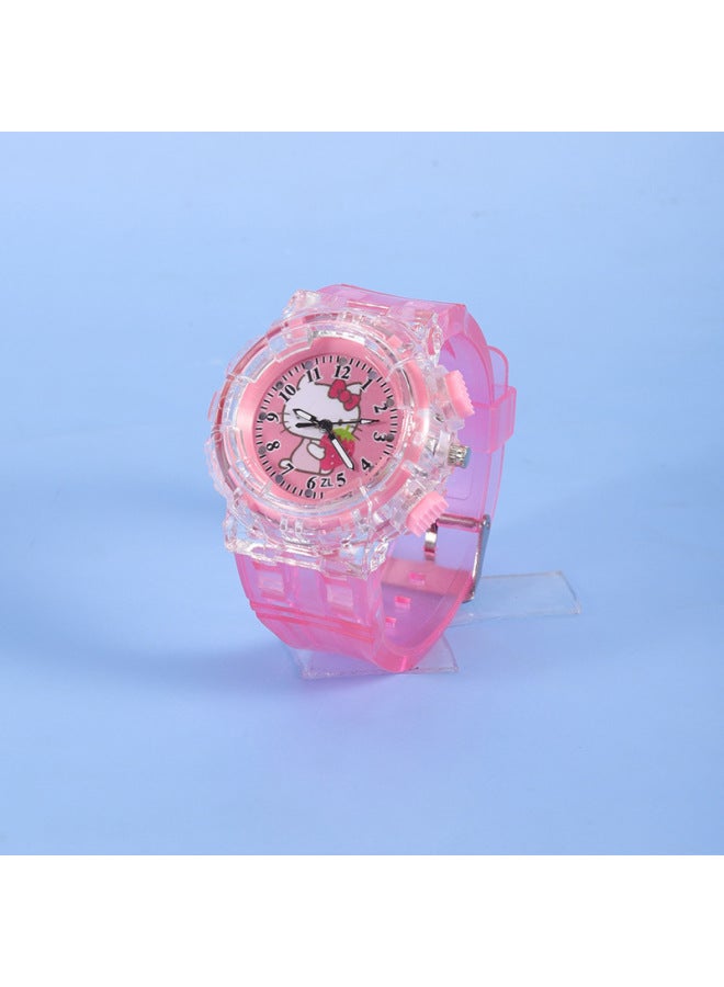Spot Ice Princess Colorful Light Watch Fashion Creative Children's Watch Ultraman Luminous Watch-Color:Strawberry KT - Image 1