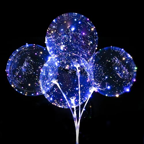 ComboJoy 12 Pack Big Light Up BOBO Led Balloons with Sticks Clear Balloons with Lights Glow in the Dark Flicker in the Daylight Perfect Glow Party Supplies for Birthday Wedding Graduation Multicolor - Image 1
