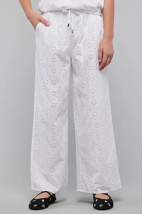 أر أند بي Schiffli Straight Fit Pants with Drawstring Waist