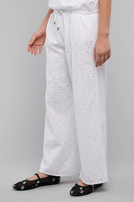 أر أند بي Schiffli Straight Fit Pants with Drawstring Waist