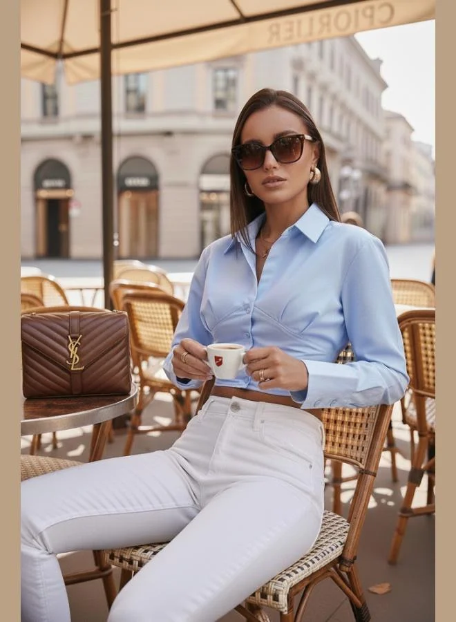 ليلا قميص قصير قطني ضيق بأكمام طويلة للنساء