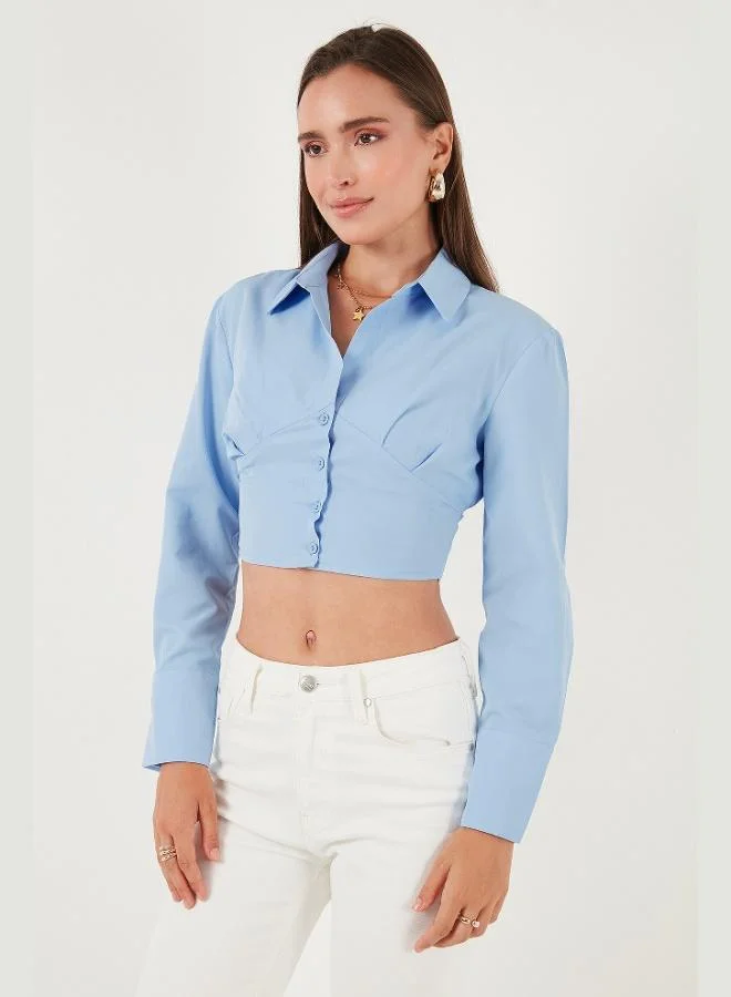 ليلا قميص قصير قطني ضيق بأكمام طويلة للنساء