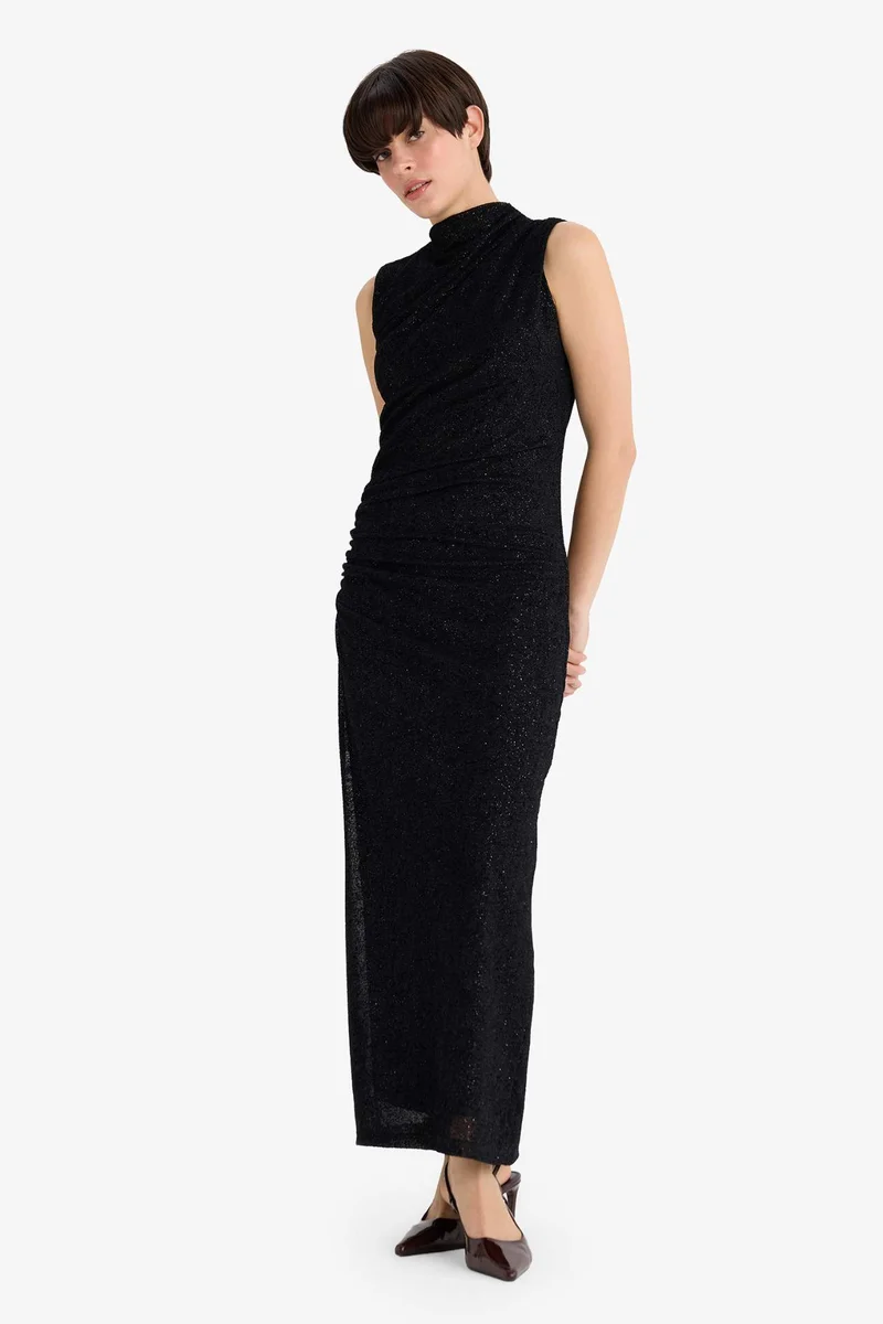 ديفاكتو Regular Fit Crew Neck Tulle Sleeveless Midi Dress