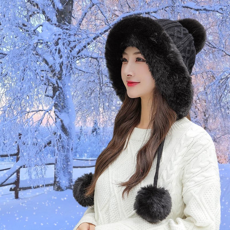 HUAMULAN Women Winter Beanie Hat Earflap Peruvian Warm Slouchy Fleece Lined 3 Pom Poms Knit Cap Cute Sherpa Fluffy Ski Hats - Image 5