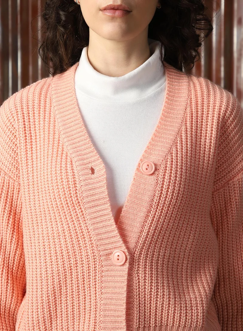 HIGH STAR Women's Apricot 100% Acrylic Solid Sweater
