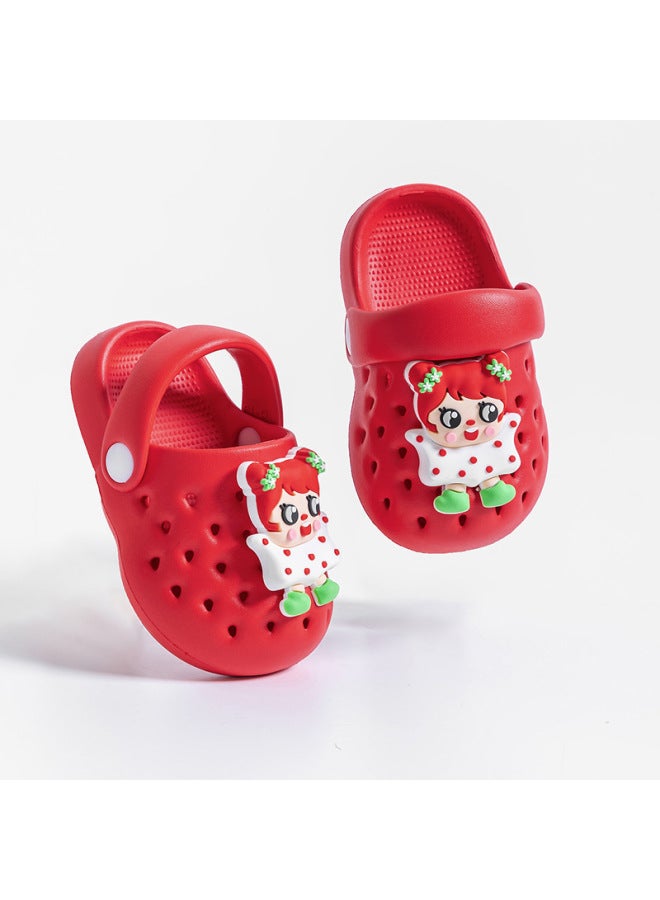 Girls' Summer Strawberry Crocs Sandals Closed Toe Slippers, Cute Anti-slip Soft Sole Home Outdoor Wear Parent-child Big Kids Slippers