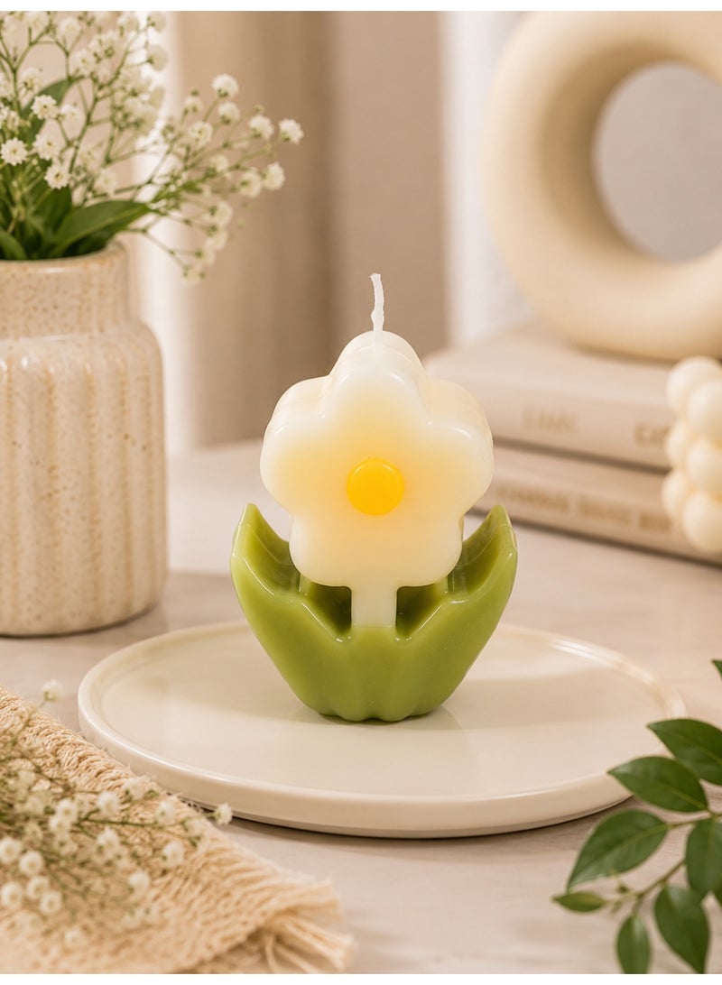 Decorative Flower Shaped Scented Candle with Leaf Holder – Handmade Wax Candle for Home Decor, Romantic Gift, Bedroom & Living Room Decoration - Image 2