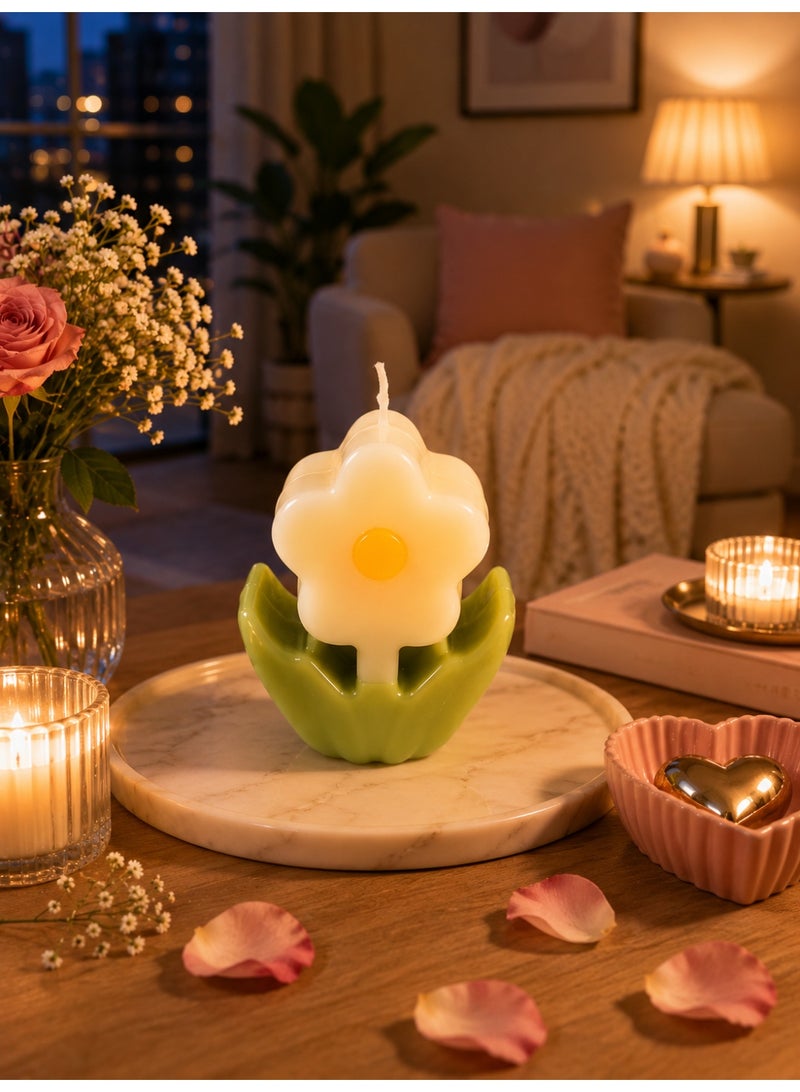 Decorative Flower Shaped Scented Candle with Leaf Holder – Handmade Wax Candle for Home Decor, Romantic Gift, Bedroom & Living Room Decoration - Image 3