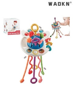 WAOKN Baby Sensory Montessori Silicone Toy, Silicone Pull String Activity Toy for Baby, Sensory Toys for Toddlers to Support Fine Motor Skills, Baby Teether Toys for Boys and Girls 18+ Months  - Image 1