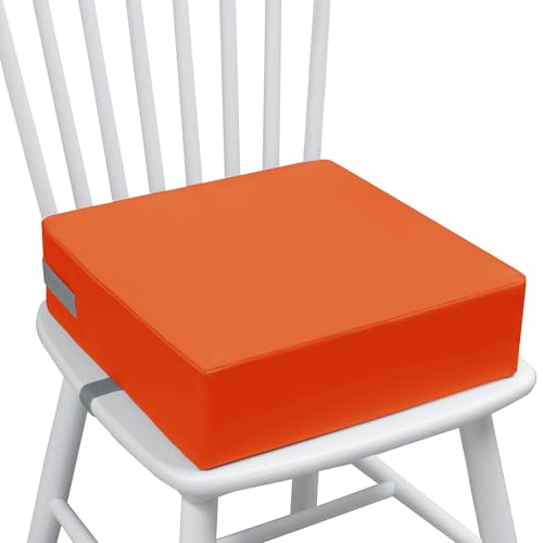 Eiury Toddler Booster Seat for Dining Table Booster Seat for Kitchen Chair Waterproof PU Cushion with Adjustable Buckle Straps NonSlip Bottom Easy Clean Portable Seat CushionTangerine - Image 1