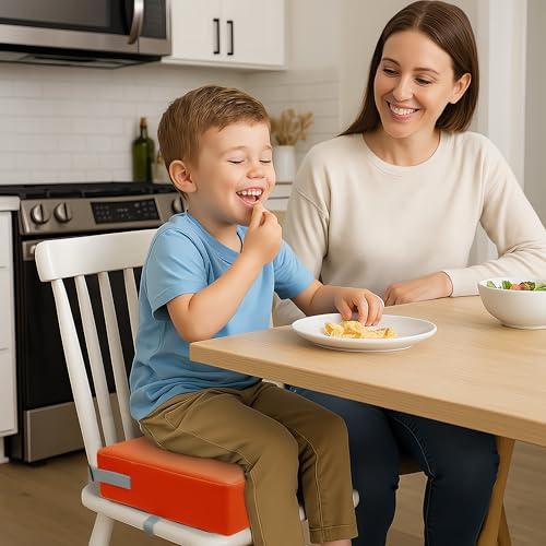 Eiury Toddler Booster Seat for Dining Table Booster Seat for Kitchen Chair Waterproof PU Cushion with Adjustable Buckle Straps NonSlip Bottom Easy Clean Portable Seat CushionTangerine - Image 3