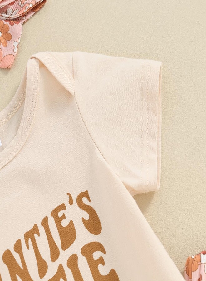 SAYOO Aunties Bestie Baby Clothes Girl Baby Girl Aunt Saying Letter Romper Shirt Floral Flare Pants Headband 3Pcs Outfit (A Beige, 3-6 Months) - Image 5