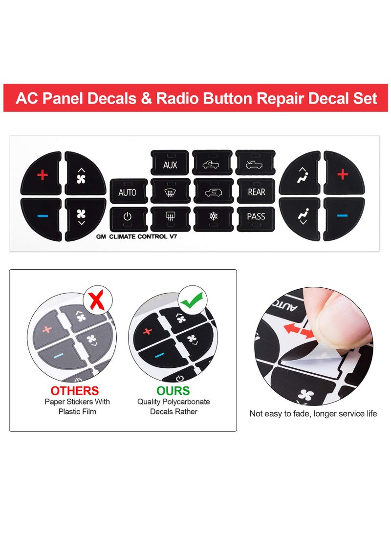 AC Dash on Repair Sticker for Chevy, Car Replacement Part for Fixing Ruined Faded Control Radio Dash Replacement Decal Sticker for SUV Truck Accessories 6 Packs - Image 4