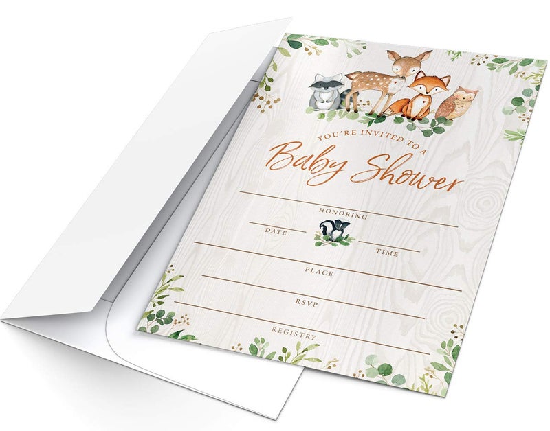 Printed Party Baby Shower Invitations and Envelopes, Woodland Animals, Set of 25 - Image 5