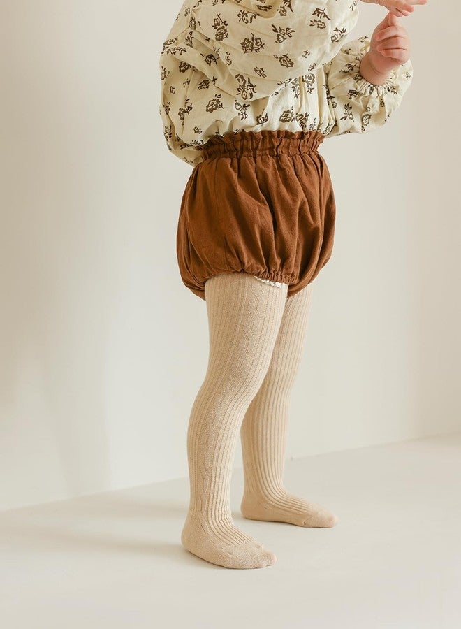 BINIDUCKLING Baby Girl Cable Tights 18-24 Months Beige - Image 3