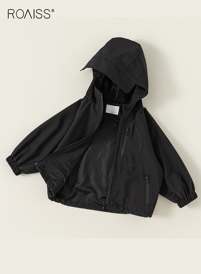 رويس سترة خارجية أنيقة للأولاد، معطف مقاوم للرياح بسحاب، سترة عصرية بغطاء رأس وجيبين بسحاب، سترة مطر متينة للأولاد، مناسبة للارتداء اليومي والمدرسة والأنشطة الخارجية - Image 2
