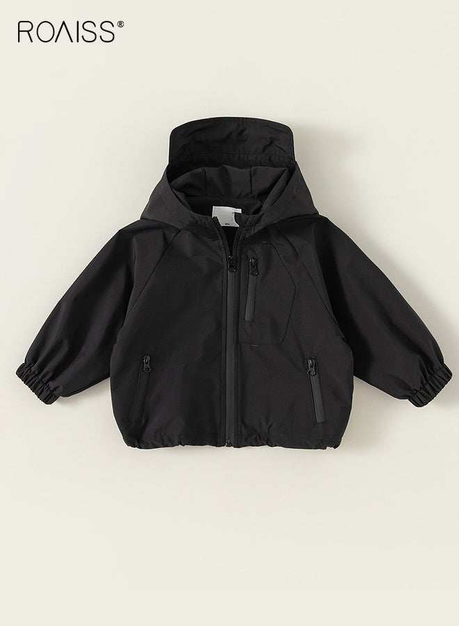 رويس سترة خارجية أنيقة للأولاد، معطف مقاوم للرياح بسحاب، سترة عصرية بغطاء رأس وجيبين بسحاب، سترة مطر متينة للأولاد، مناسبة للارتداء اليومي والمدرسة والأنشطة الخارجية - Image 1