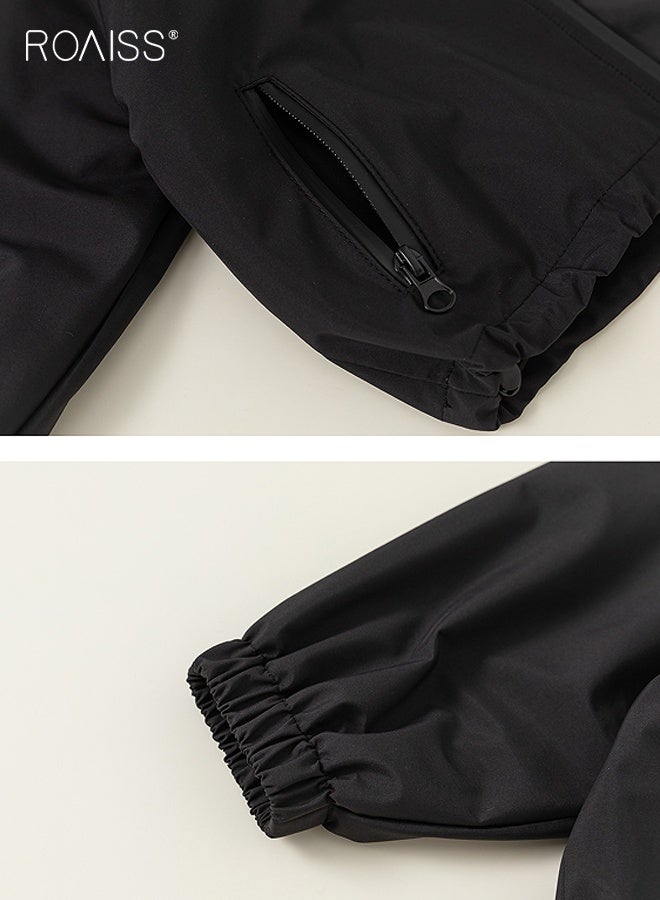 رويس سترة خارجية أنيقة للأولاد، معطف مقاوم للرياح بسحاب، سترة عصرية بغطاء رأس وجيبين بسحاب، سترة مطر متينة للأولاد، مناسبة للارتداء اليومي والمدرسة والأنشطة الخارجية - Image 4