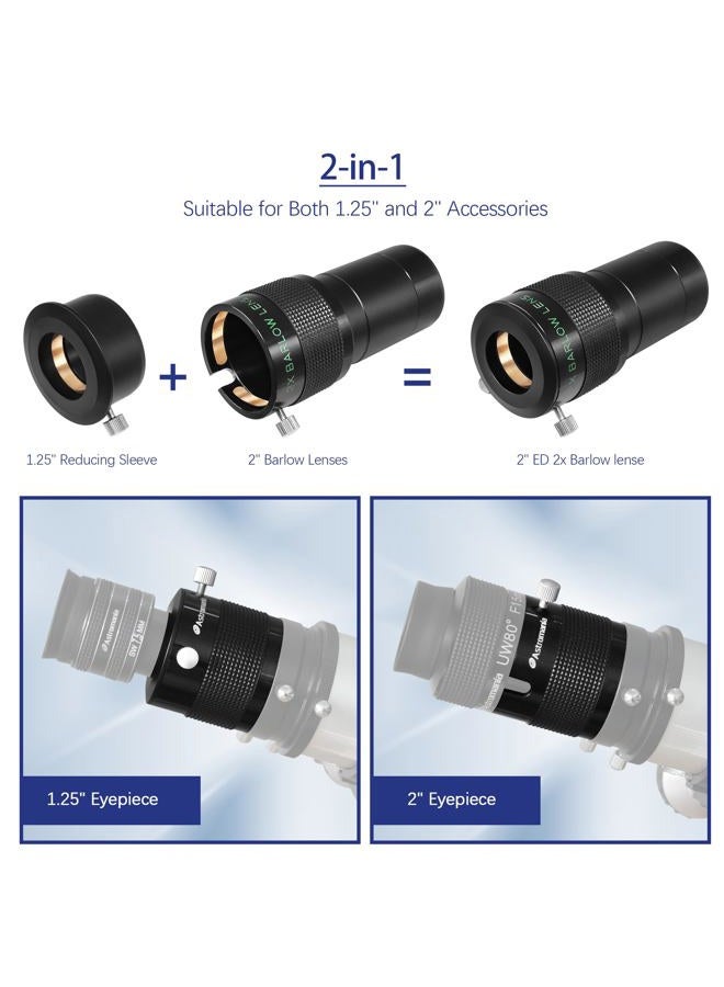 Astromania Barlow Lens for Telescopes, 2" Ed 2X Dual Power - Image 5