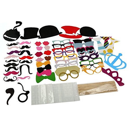 Tinksky Photo Booth Props 60 piece DIY Kit for Wedding Party Reunions Birthdays Photobooth Dress-up Accessories & Party Favors, Costumes with Mustache on a stick, Hats, Glasses, Mouth, Bowler, Bowties - Image 2
