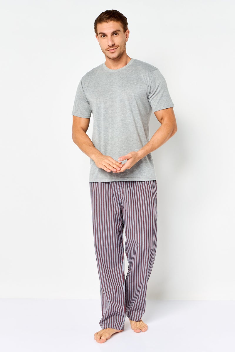 Algspar Men 2 Pieces Short Sleeve Stripe Top And Bottom Set, Multicolor - Image 1