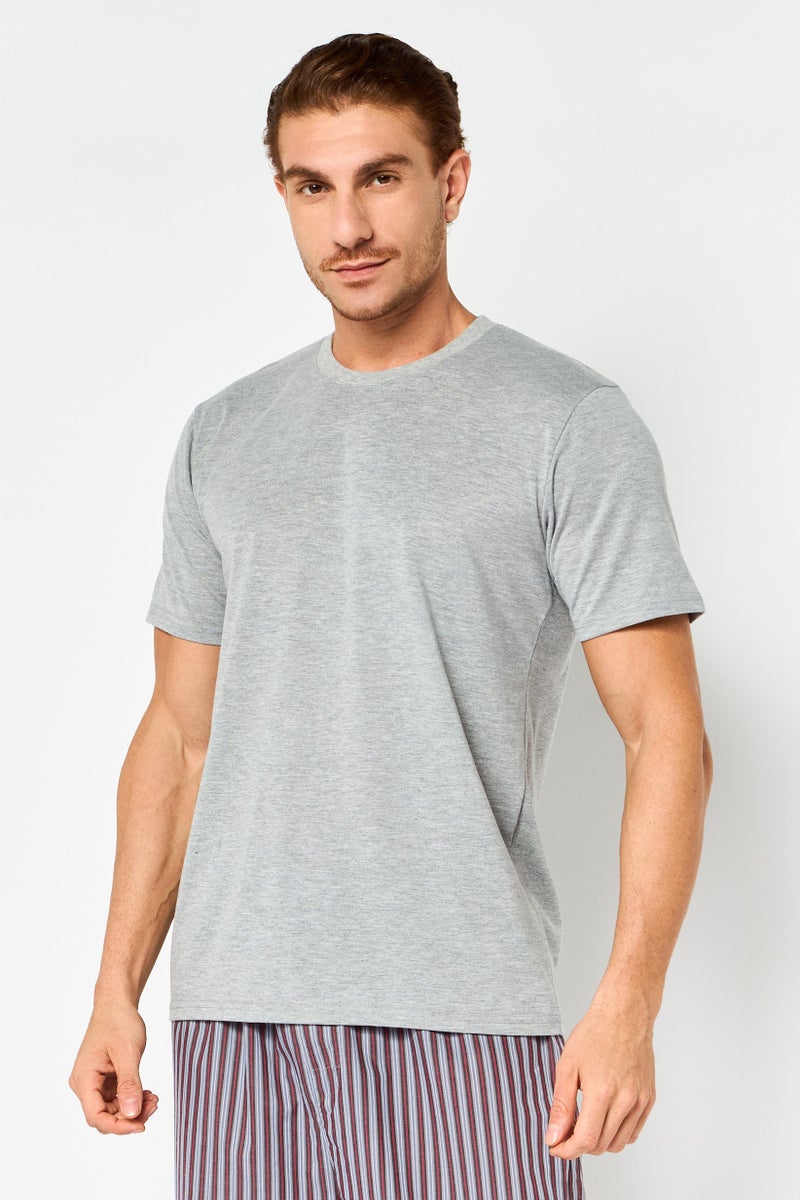 Algspar Men 2 Pieces Short Sleeve Stripe Top And Bottom Set, Multicolor - Image 2