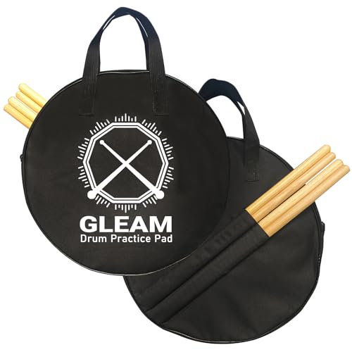 GLEAM 12 inch Drum Practice Pad with Carrying Bag and 2 Pairs Drum Sticks - Rubber Surface High Density Compressed Wood Foam Backside Black (Double-sided) - Image 3