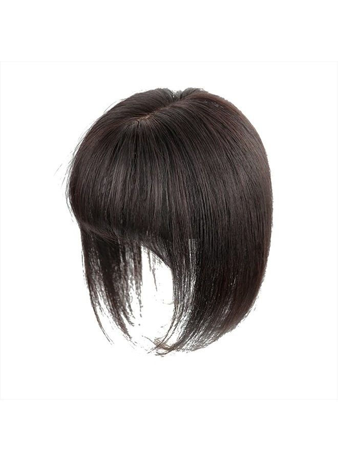 LesafeV Middle Part Silk Part Base Human Hair Topper 7x10cm Forehead Straight Clip in Hairpiece with Wispy Fringe 20cm Off Black - Image 4