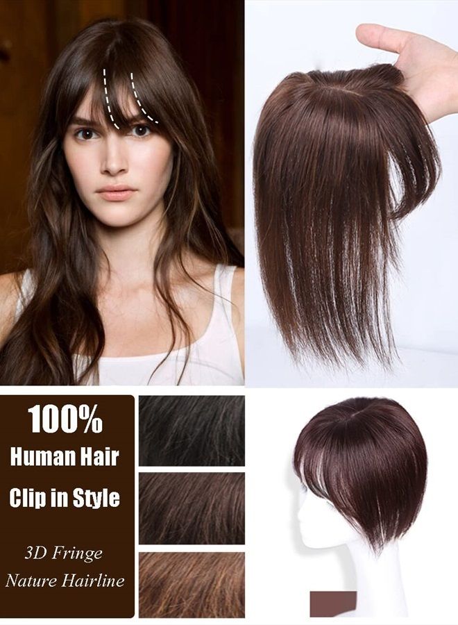 LesafeV Middle Part Silk Part Base Human Hair Topper 7x10cm Forehead Straight Clip in Hairpiece with Wispy Fringe 20cm Off Black - Image 2